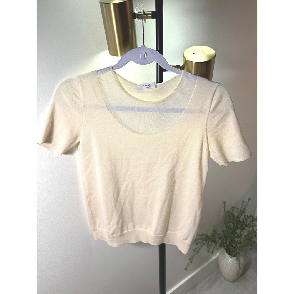Akris punto tee wool viscose sheer luxury designer guc butter yellow trending sm